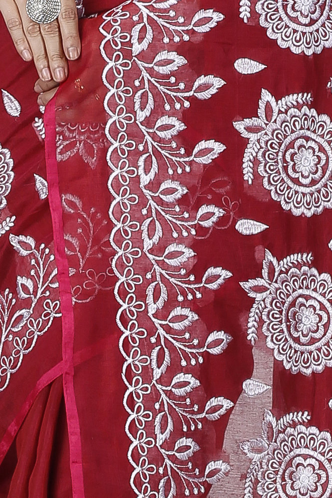 Marun Blended Cotton Tabu Hand Loom Saree (1240)